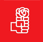 Logo con las siglas del Partido Socialista Obrero Español.
      Cuadrado rojo con letras PSOE en blanco.
